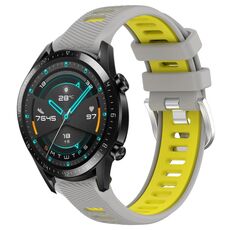 Per Huawei Watch GT2 42mm 20mm Cinturino sportivo in silicone con fibbia in acciaio bicolore (grigio + giallo)