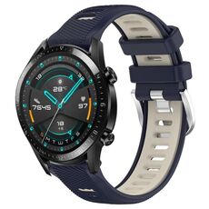 Per Huawei Watch GT2 42mm 20mm Cinturino sportivo in silicone con fibbia in acciaio bicolore (blu notte + luce stellare)