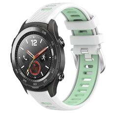 Per Huawei Watch 2 20mm Cinturino sportivo in silicone con fibbia in acciaio bicolore (bianco + verde acqua)
