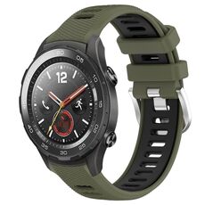 Per Huawei Watch 2 20mm Cinturino sportivo in silicone con fibbia in acciaio bicolore (verde militare + nero)