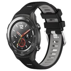 Per Huawei Watch 2 20mm Cinturino sportivo in silicone con fibbia in acciaio bicolore (nero + grigio)
