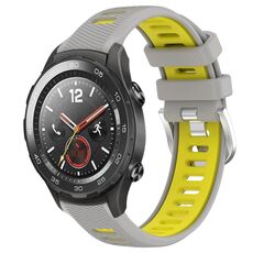 Per Huawei Watch 2 20mm Cinturino sportivo in silicone con fibbia in acciaio bicolore (grigio + giallo)
