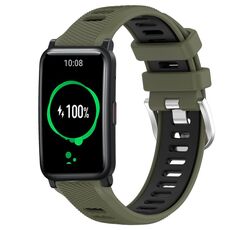 For Honor Watch ES 20mm Cinturino sportivo in silicone con fibbia in acciaio bicolore (verde militare + nero)
