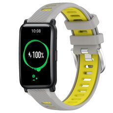 For Honor Watch ES 20mm Cinturino sportivo in silicone con fibbia in acciaio bicolore (grigio + giallo)