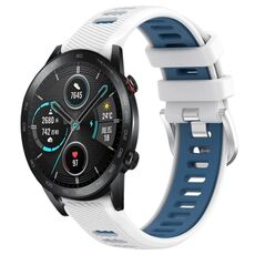 Per Honor MagicWatch2 42mm 20mm Cinturino sportivo in silicone con fibbia in acciaio bicolore (bianco + blu)