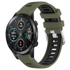 Per Honor MagicWatch2 42mm 20mm Cinturino sportivo in silicone con fibbia in acciaio bicolore (verde militare + nero)