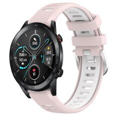 Per Honor MagicWatch2 42mm 20mm Cinturino sportivo in silicone con fibbia in acciaio bicolore (rosa + bianco)