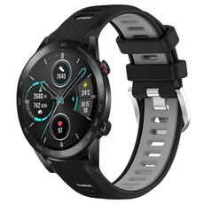 Per Honor MagicWatch2 42mm 20mm Cinturino sportivo in silicone con fibbia in acciaio bicolore (nero + grigio)