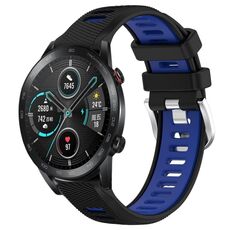 Per Honor MagicWatch2 42mm 20mm Cinturino sportivo in silicone con fibbia in acciaio bicolore (nero + blu)