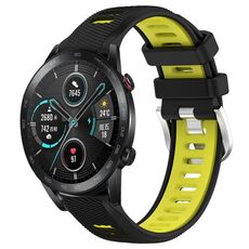 Per Honor MagicWatch2 42mm 20mm Cinturino sportivo in silicone con fibbia in acciaio bicolore (nero + verde lime)