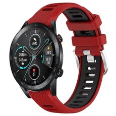 Per Honor MagicWatch2 42mm 20mm Cinturino sportivo in silicone con fibbia in acciaio bicolore (rosso + nero)