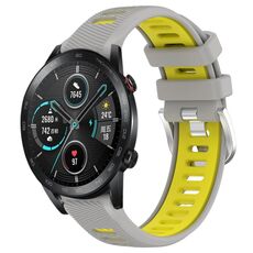Per Honor MagicWatch2 42mm 20mm Cinturino sportivo in silicone con fibbia in acciaio bicolore (grigio + giallo)