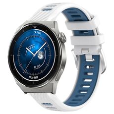 Per Huawei Watch GT3 Pro 46mm 22mm Cinturino sportivo in silicone con fibbia in acciaio bicolore (bianco + blu)