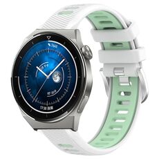 Per Huawei Watch GT3 Pro 46mm 22mm Cinturino sportivo in silicone con fibbia in acciaio bicolore (bianco + verde acqua)