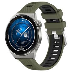 Per Huawei Watch GT3 Pro 46mm 22mm Cinturino sportivo in silicone con fibbia in acciaio bicolore (verde militare + nero)