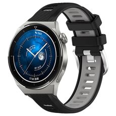 Per Huawei Watch GT3 Pro 46mm 22mm Cinturino sportivo in silicone con fibbia in acciaio bicolore (nero + grigio)