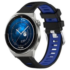 Per Huawei Watch GT3 Pro 46mm 22mm Cinturino sportivo in silicone con fibbia in acciaio bicolore (nero + blu)