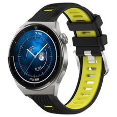 Per Huawei Watch GT3 Pro 46mm 22mm Cinturino sportivo in silicone con fibbia in acciaio bicolore (nero + verde lime)