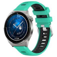 Per Huawei Watch GT3 Pro 46mm 22mm Cinturino sportivo in silicone con fibbia in acciaio bicolore (lago blu + nero)