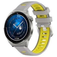 Per Huawei Watch GT3 Pro 46mm 22mm Cinturino sportivo in silicone con fibbia in acciaio bicolore (grigio + giallo)