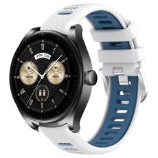 Per Huawei Watch Buds 22mm Cinturino sportivo in silicone con fibbia in acciaio bicolore (bianco + blu)