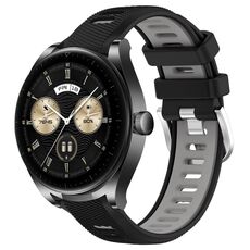 Per Huawei Watch Buds 22mm Cinturino sportivo in silicone con fibbia in acciaio bicolore (nero + grigio)