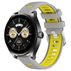 Per Huawei Watch Buds 22mm Cinturino sportivo in silicone con fibbia in acciaio bicolore (grigio + giallo)