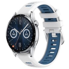 Per Huawei Watch GT3 46mm 22mm Cinturino sportivo in silicone con fibbia in acciaio bicolore (bianco + blu)