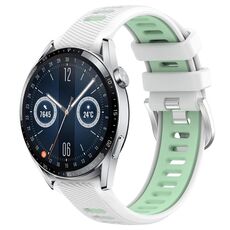 Per Huawei Watch GT3 46mm 22mm Cinturino sportivo in silicone con fibbia in acciaio bicolore (bianco + verde acqua)