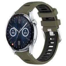 Per Huawei Watch GT3 46mm 22mm Cinturino sportivo in silicone con fibbia in acciaio bicolore (verde militare + nero)