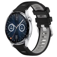 Per Huawei Watch GT3 46mm 22mm Cinturino sportivo in silicone con fibbia in acciaio bicolore (nero + grigio)