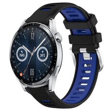 Per Huawei Watch GT3 46mm 22mm Cinturino sportivo in silicone con fibbia in acciaio bicolore (nero + blu)