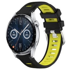 Per Huawei Watch GT3 46mm 22mm Cinturino sportivo in silicone con fibbia in acciaio bicolore (nero + verde lime)