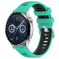 Per Huawei Watch GT3 46mm 22mm Cinturino sportivo in silicone con fibbia in acciaio bicolore (lago blu + nero)