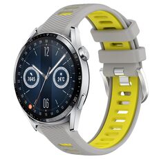 Per Huawei Watch GT3 46mm 22mm Cinturino sportivo in silicone con fibbia in acciaio bicolore (grigio + giallo)