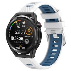 Per Huawei Watch GT Runner 22mm Cinturino sportivo in silicone con fibbia in acciaio bicolore (bianco + blu)