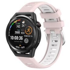 Per Huawei Watch GT Runner 22mm Cinturino sportivo in silicone con fibbia in acciaio bicolore (rosa + bianco)