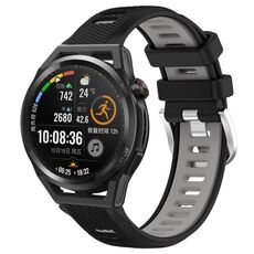 Per Huawei Watch GT Runner 22mm Cinturino sportivo in silicone con fibbia in acciaio bicolore (nero + grigio)