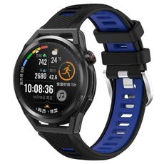 Per Huawei Watch GT Runner 22mm Cinturino sportivo in silicone con fibbia in acciaio bicolore (nero + blu)