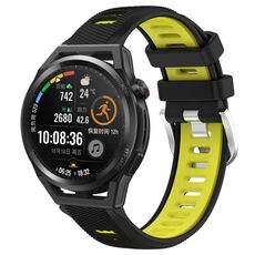 Per Huawei Watch GT Runner 22mm Cinturino sportivo in silicone con fibbia in acciaio bicolore (nero + verde lime)