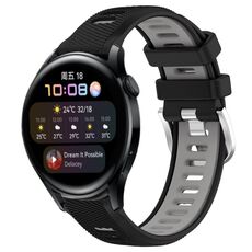 Per Huawei Watch 3 22mm Cinturino sportivo in silicone con fibbia in acciaio bicolore (nero + grigio)