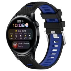 Per Huawei Watch 3 22mm Cinturino sportivo in silicone con fibbia in acciaio bicolore (nero + blu)