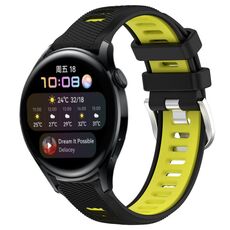 Per Huawei Watch 3 22mm Cinturino sportivo in silicone con fibbia in acciaio bicolore (nero + verde lime)