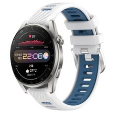 Per Huawei Watch 3 Pro 22mm Cinturino sportivo in silicone con fibbia in acciaio bicolore (bianco + blu)