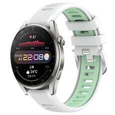 Per Huawei Watch 3 Pro 22mm Cinturino sportivo in silicone con fibbia in acciaio bicolore (bianco + verde acqua)