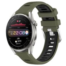 Per Huawei Watch 3 Pro 22mm Cinturino sportivo in silicone con fibbia in acciaio bicolore (verde militare + nero)