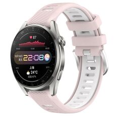 Per Huawei Watch 3 Pro 22mm Cinturino sportivo in silicone con fibbia in acciaio bicolore (rosa + bianco)