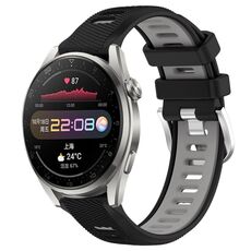 Per Huawei Watch 3 Pro 22mm Cinturino sportivo in silicone con fibbia in acciaio bicolore (nero + grigio)