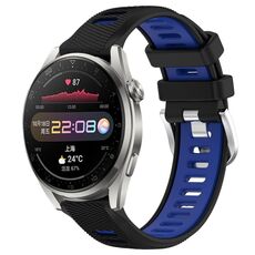 Per Huawei Watch 3 Pro 22mm Cinturino sportivo in silicone con fibbia in acciaio bicolore (nero + blu)