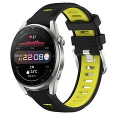 Per Huawei Watch 3 Pro 22mm Cinturino sportivo in silicone con fibbia in acciaio bicolore (nero + verde lime)